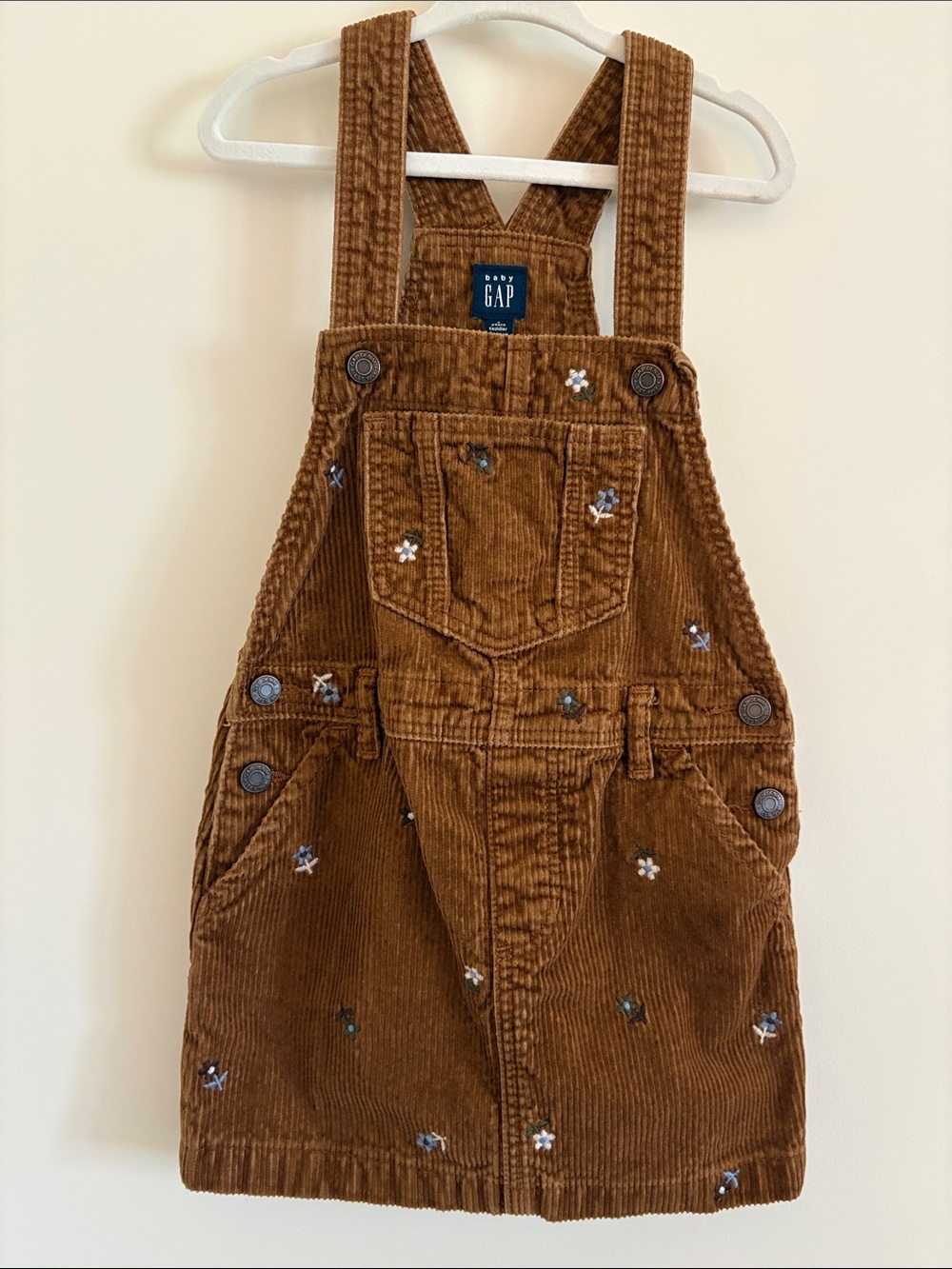 GAP Brown Corduroy Floral Embroidered Overall Dress